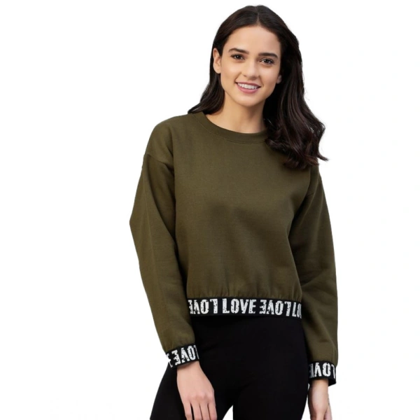 Women's Fleece Solid Long Sleeves Sweatshirt (Olive) - 2XL