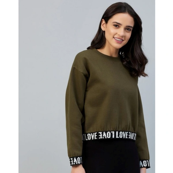 Women's Fleece Solid Long Sleeves Sweatshirt (Olive) - 2XL