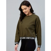 Women's Fleece Solid Long Sleeves Sweatshirt (Olive) - 2XL