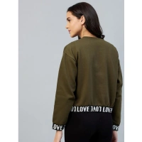 Women's Fleece Solid Long Sleeves Sweatshirt (Olive) - 2XL