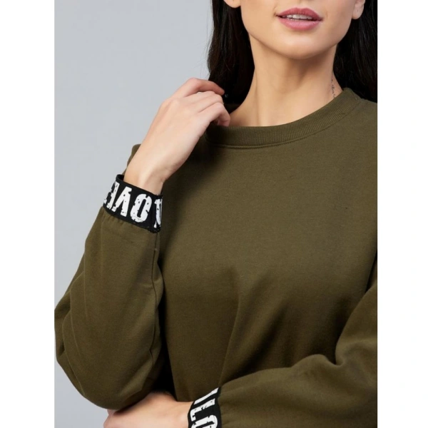 Women's Fleece Solid Long Sleeves Sweatshirt (Olive) - 2XL