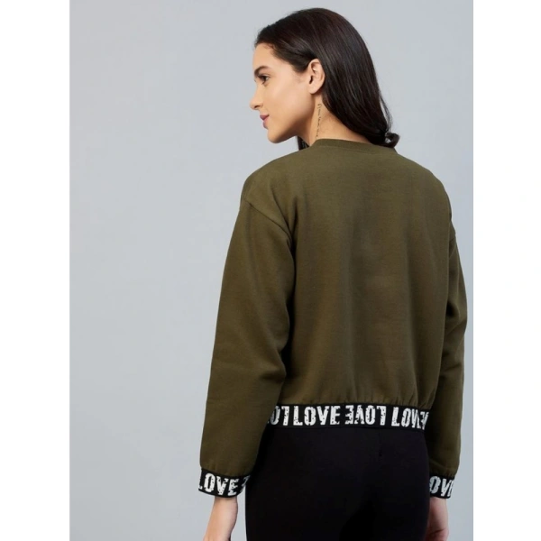 Women's Fleece Solid Long Sleeves Sweatshirt (Olive) - 2XL