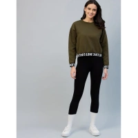 Women's Fleece Solid Long Sleeves Sweatshirt (Olive) - 2XL
