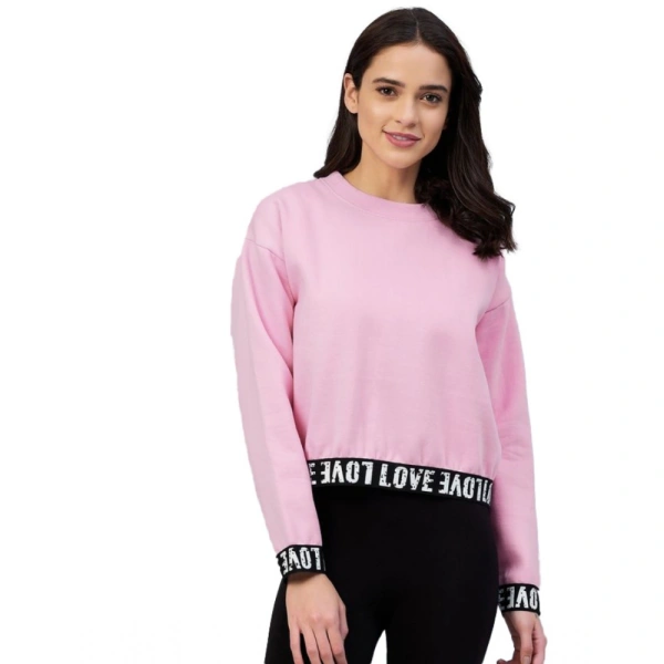 Women's Fleece Solid Long Sleeves Sweatshirt (Pink) - 2XL