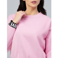 Women's Fleece Solid Long Sleeves Sweatshirt (Pink) - 2XL