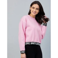 Women's Fleece Solid Long Sleeves Sweatshirt (Pink) - 2XL
