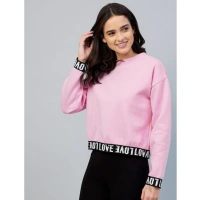 Women's Fleece Solid Long Sleeves Sweatshirt (Pink) - 2XL