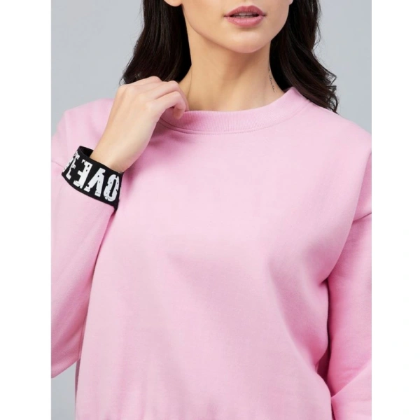 Women's Fleece Solid Long Sleeves Sweatshirt (Pink) - 2XL