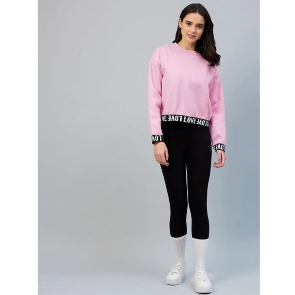 Women's Fleece Solid Long Sleeves Sweatshirt (Pink) - 2XL