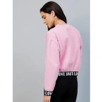 Women's Fleece Solid Long Sleeves Sweatshirt (Pink) - 2XL