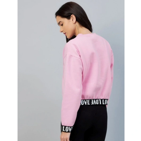 Women's Fleece Solid Long Sleeves Sweatshirt (Pink) - 2XL