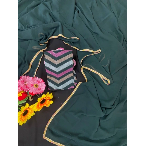 Generic Women's Fox Georgette Solid Saree With Unstitched Blouse 5.5Mtr (Green) - Green