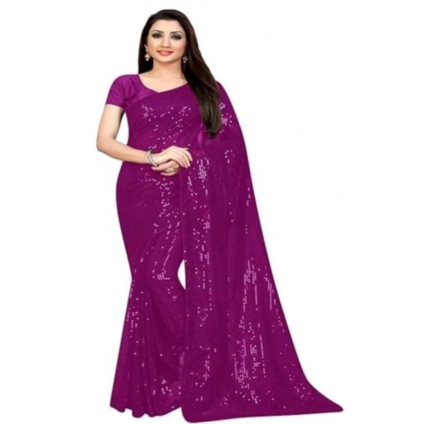 Generic Women's Georgette Embellished Sequnece Bollywood Saree With Unstitched Blouse 5.5Mtr (Purple) - Purple
