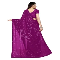 Generic Women's Georgette Embellished Sequnece Bollywood Saree With Unstitched Blouse 5.5Mtr (Purple) - Purple