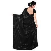 Generic Women's Georgette Embellished Sequnece Bollywood Saree With Unstitched Blouse 5.5Mtr (Black) - Black