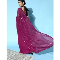 Generic Women's Georgette Embellished Sequnece Bollywood Saree With Unstitched Blouse 5.5Mtr (Wine) - Wine