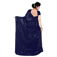 Generic Women's Georgette Embellished Sequnece Bollywood Saree With Unstitched Blouse 5.5Mtr (Blue) - Blue
