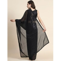 Generic Women's Georgette Embellished Sequnece Bollywood Saree With Unstitched Blouse 5.5Mtr (Black) - Black