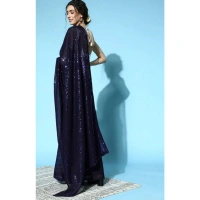 Generic Women's Georgette Embellished Sequnece Bollywood Saree With Unstitched Blouse 5.5Mtr (Blue) - Blue