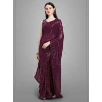 Generic Women's Georgette Embellished Sequnece Bollywood Saree With Unstitched Blouse 5.5Mtr (Purple) - Purple