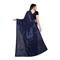 Generic Women's Georgette Embellished Sequnece Bollywood Saree With Unstitched Blouse 5.5Mtr (Blue) - Blue