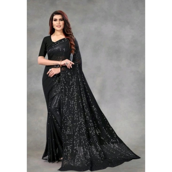 Generic Women's Georgette Embellished Sequnece Bollywood Saree With Unstitched Blouse 5.5Mtr (Black) - Black