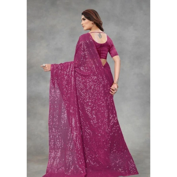 Generic Women's Georgette Embellished Sequnece Bollywood Saree With Unstitched Blouse 5.5Mtr (Purple) - Purple