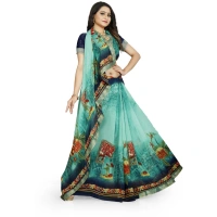 Women's Georgette Floral Print Saree With Unstitched Blouse 5.5Mtr (Light Blue) - Light Blue