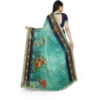 Women's Georgette Floral Print Saree With Unstitched Blouse 5.5Mtr (Light Blue) - Light Blue