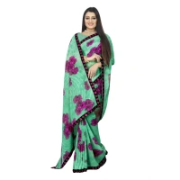 Women's Georgette Floral Print Saree With Unstitched Blouse 5.5Mtr (Green) - Green