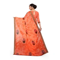 Women's Georgette Floral Print Saree With Unstitched Blouse 5.5Mtr (Orange) - Orange
