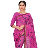 Women's Georgette Floral Print Saree With Unstitched Blouse 5.5Mtr (Pink) - Pink