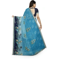 Women's Georgette Floral Print Saree With Unstitched Blouse 5.5Mtr (Light Blue) - Light Blue