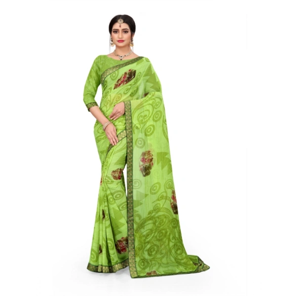 Women's Georgette Floral Print Saree With Unstitched Blouse 5.5Mtr (Green) - Green