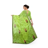 Women's Georgette Floral Print Saree With Unstitched Blouse 5.5Mtr (Green) - Green