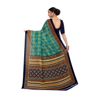 Women's Georgette Floral Print Saree With Unstitched Blouse 5.5Mtr (Dark Green) - Dark Green