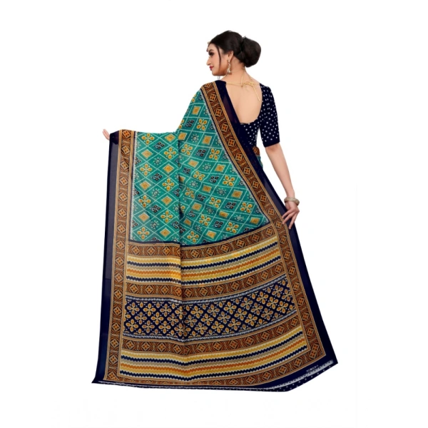 Women's Georgette Floral Print Saree With Unstitched Blouse 5.5Mtr (Dark Green) - Dark Green