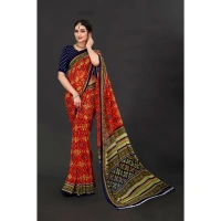 Women's Georgette Floral Print Saree With Unstitched Blouse 5.5Mtr (Multicolor) - Multicolor
