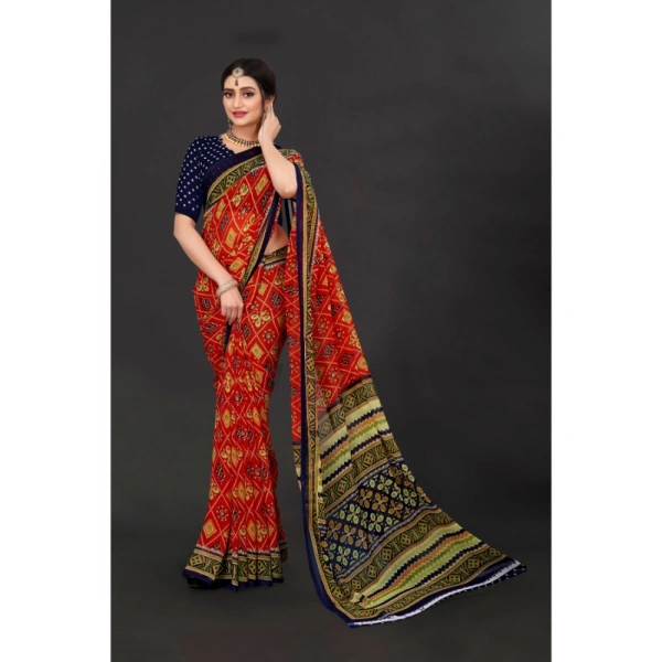Women's Georgette Floral Print Saree With Unstitched Blouse 5.5Mtr (Multicolor) - Multicolor