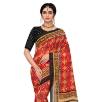 Women's Georgette Floral Print Saree With Unstitched Blouse 5.5Mtr (Red) - Red