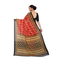 Women's Georgette Floral Print Saree With Unstitched Blouse 5.5Mtr (Red) - Red