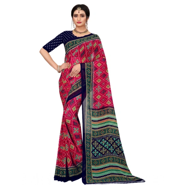 Women's Georgette Floral Print Saree With Unstitched Blouse 5.5Mtr (Pink) - Pink