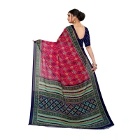 Women's Georgette Floral Print Saree With Unstitched Blouse 5.5Mtr (Pink) - Pink