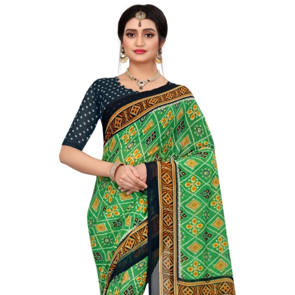 Women's Georgette Floral Print Saree With Unstitched Blouse 5.5Mtr (Light Green) - Light Green