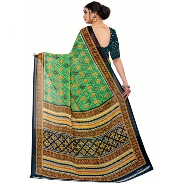 Women's Georgette Floral Print Saree With Unstitched Blouse 5.5Mtr (Light Green) - Light Green