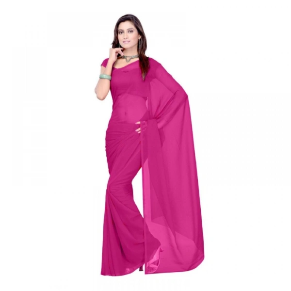 Women's Georgette Plain Saree With Blouse (Wine, 5-6 Mtrs) - Wine