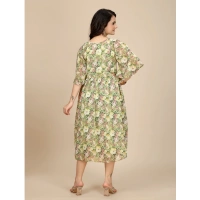Women's Georgette Printed Round Neck Short Sleeve Dresses (Green) - XL