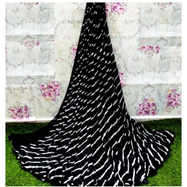 Women's Georgette Printed Saree With Unstitched Blouse (Black) - Black