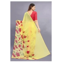 Women's Georgette Printed Saree With Unstitched Blouse (Yellow) - Yellow