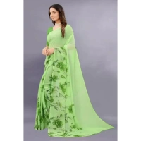 Women's Georgette Printed Saree With Unstitched Blouse (Green) - Green